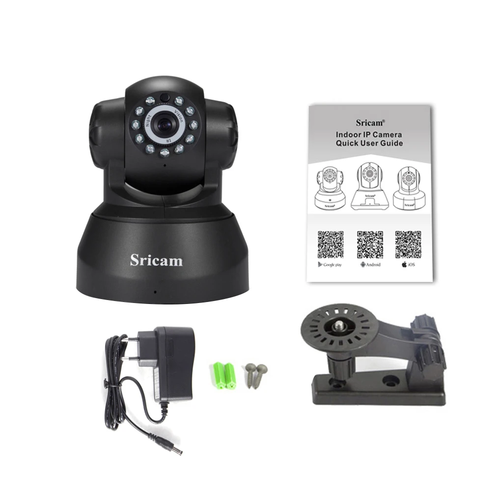 Black color EU Plug Sricam 720P IP камера беспроводная wifi 720P домашняя камера безопасности Onvif P2P пульт дистанционного управления для телефона 1.0мп камера видеонаблюдения CCTV - Цвет: Black color EU Plug