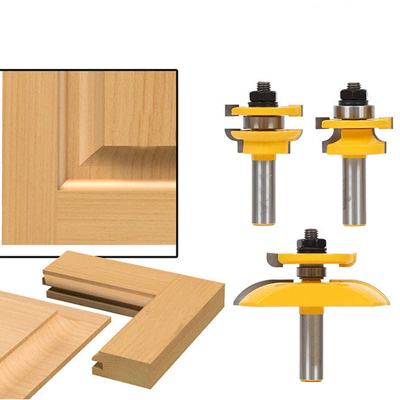

3Pcs/set 1/4 Milling Cutter Tools Shank Bit Raised Panel Cabinet Door Router Bit Sets Rounded Corner Knives Engraving MF999