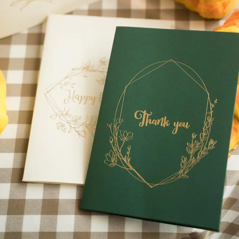 

10pcs/lot Bronzing Garland Printing Paper Gift Card Simple Retro European Thank You Card Birthday Christmas Greeting Card