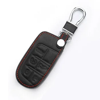 

5 Button Remote Key Fob Bag Holder Leather Car Cover Case For Jeep Dodge Chrysle Remote Key Shell Cover Holder