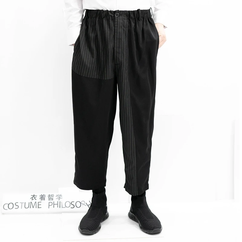 S-6XL! Spring and summer thin original self- made clothing philosophy men casual pants nine minutes loose stripes patchwork