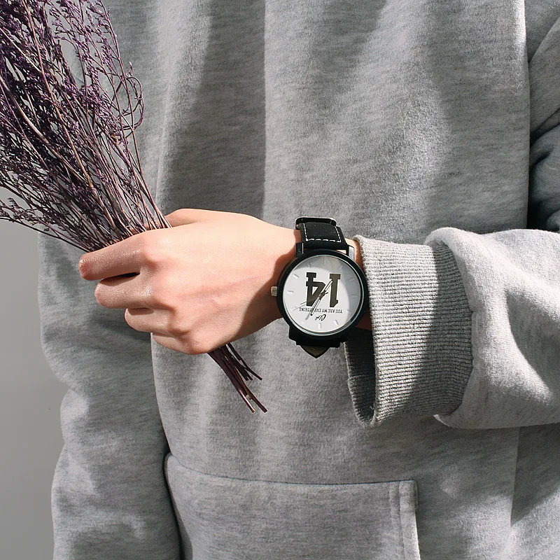 Лидер продаж! Модные Кварцевые аналоговые наручные часы из искусственной черной кожи с номером 13 и 14