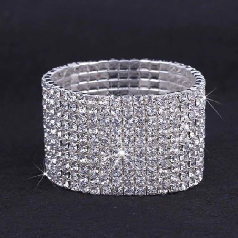 Bangle Bracelet Diamante Rhinestone Elastic Stretch Wristband Brazaletes Pulseras Mujer Pulseira Feminina Bangles 10 Rows