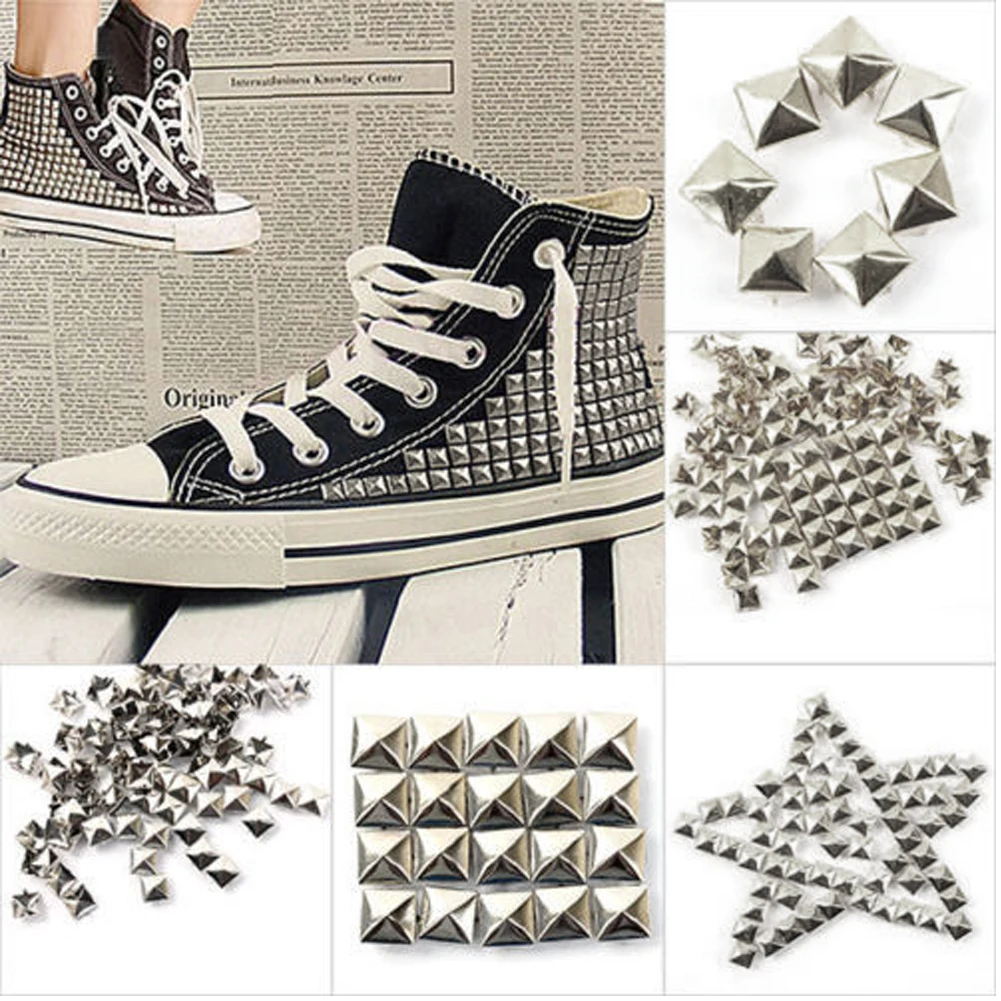 100pcs Metal Square Pyramid Rivet Stud Spots Spikes For Clothes Shoes Bags Decor 
