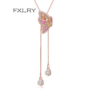 

FXLRY New Romantic Fashion Multi Color Cubic Zircon Butterfly Adjustable Golden Chain Necklaces For Women Fashion Party Jewelry