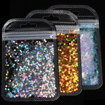 

3 Bag/Set Sparkly Gold Silver Nail Art Sequins Spangles Polish Nails Accessories Holographic Laser Star Shape Nails Decorations