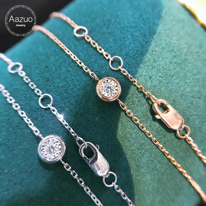 Aazuo Real 18K White Gold Rose Gold Real Diamond Classic Round Bubble Bracelet For Woman Upscale Trendy Wedding Engagement Party