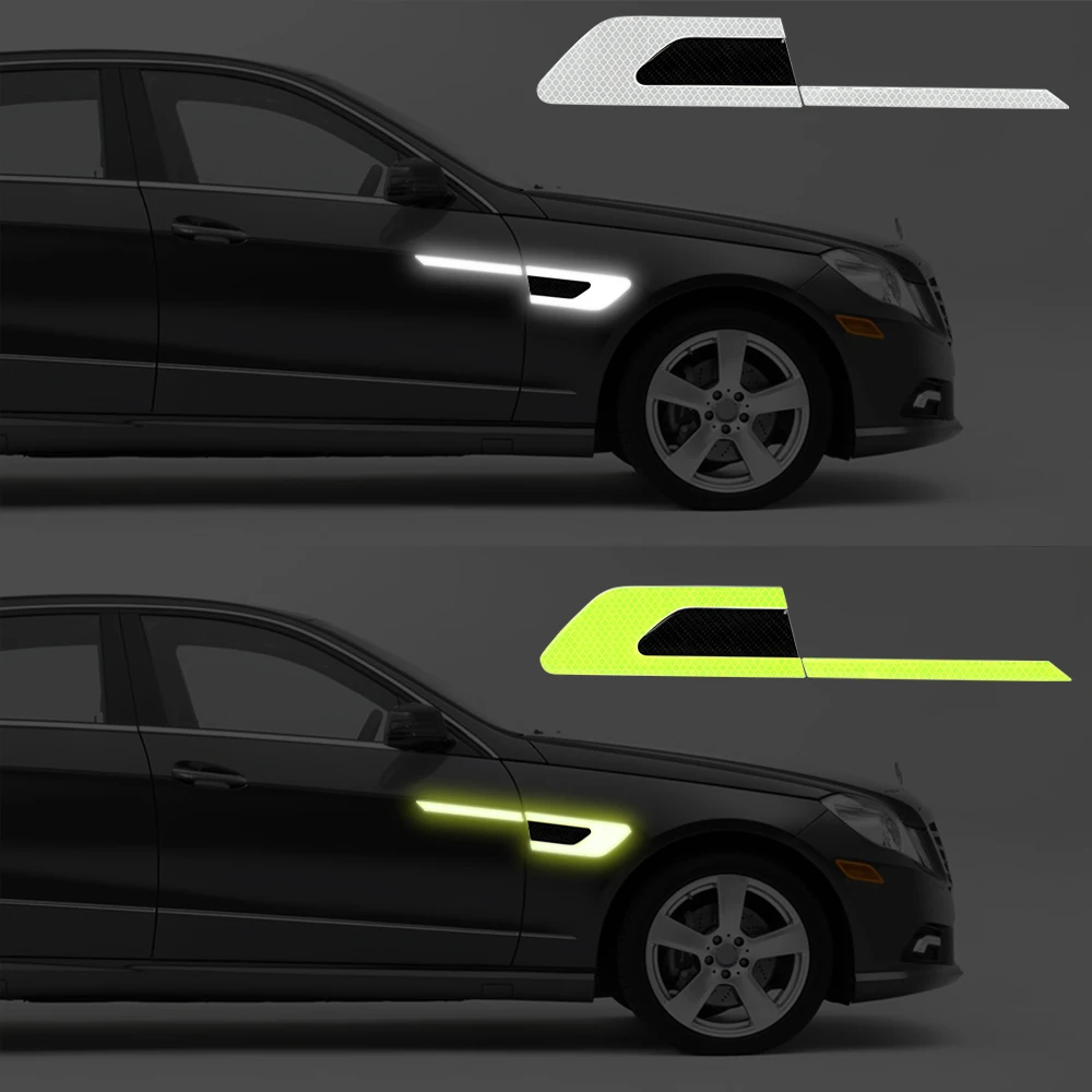 

LEEPEE 2 Pcs/set Car Bumper Reflective Strips Safety Warning Strip Tape Auto Door Sticker Decal Car Reflective Stickers