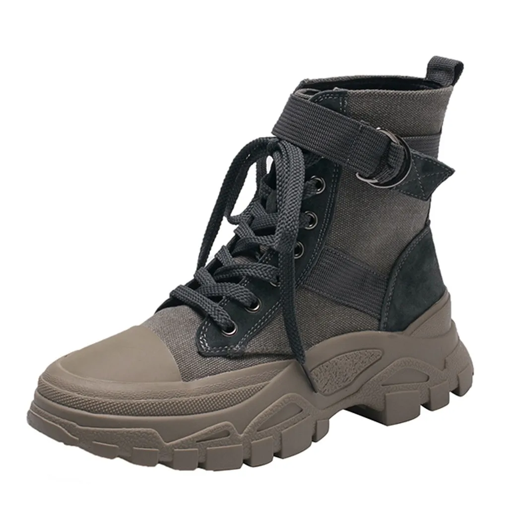 Casual boots women Autumn Winter Breathable Canvas Lace Up High Boots Shoes Platform-Bottom Shoes zapatos de mujer