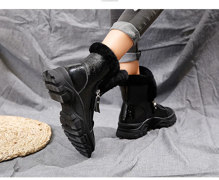Winter Boots Women Snow Boots New Style Fashion Thick Bottom Women's Genuine Leather Warm Plush Boot Female Mid-Calf Shoes9