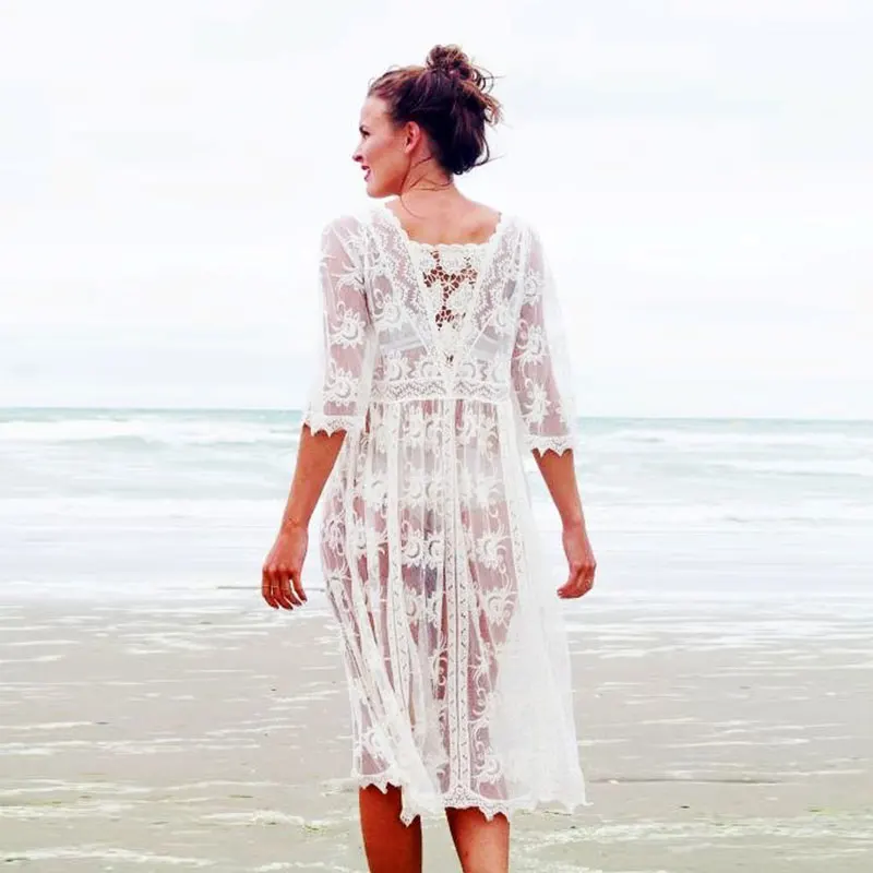

ZAFILLE Lace Beach Dress Long Sleeve Bikini Tunic Women Beach Cover Up Pareo Swimwear Beachwear Salidas De Playa Para Mujer 2019