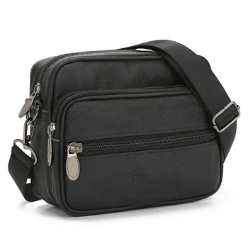 

Classic Messenger Bag Genuine Leather Large Capacity Multi-layer Zipper Shoulder Bag Solid Color Unisex Crossbody Business Bag