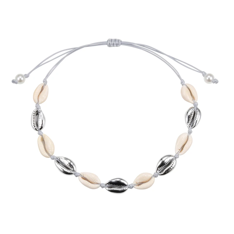 Gray Rope Sliver Модные естественные ракушки ожерелье для женщин Золото серебро ракушка Черная белая веревка Летняя Пляжная раковина Каури воротник кокер ручной работы узел ракушка ювелирные ожерелья из бисера для женщин девушек - Окраска металла: Gray Rope Sliver