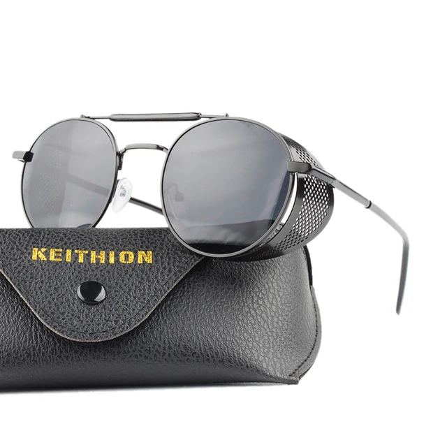 KEITHION Retro Round Polarized Sunglasses Steampunk Men Women Brand Designer Glasses Oculos De Sol Shades UV Protection 2829 Black