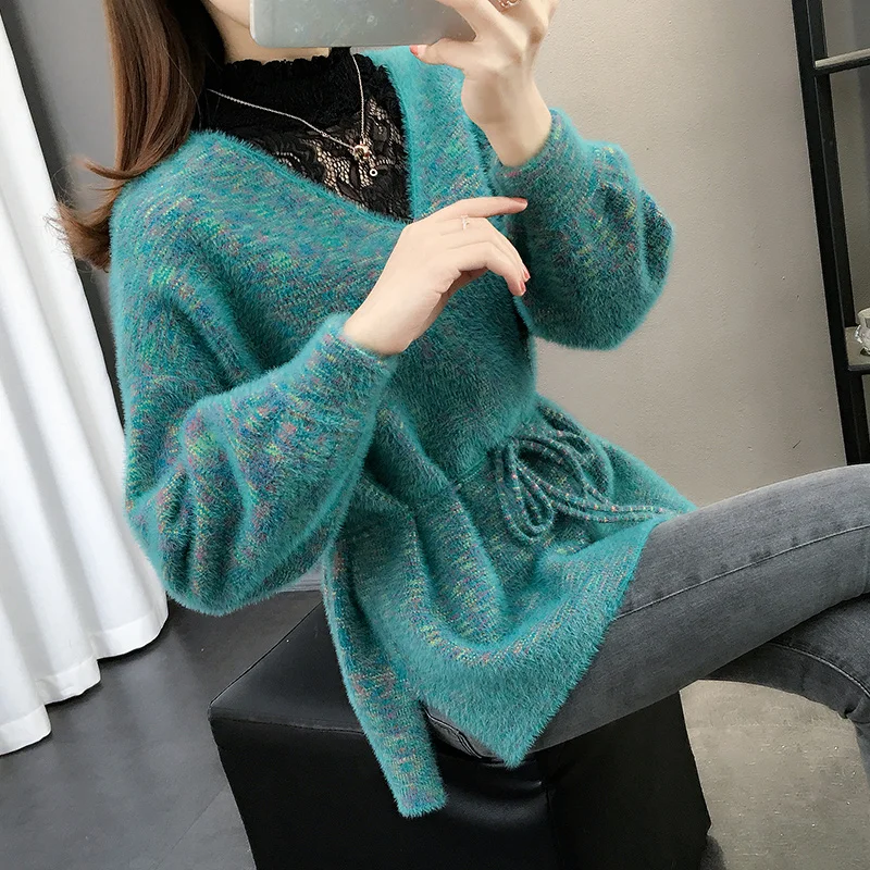 

2020 Fake Two Pieces Patchwork Women Sweater Korean Pullover Female Sweaters Women's Winter Fashion Long Sleeve Sweaters