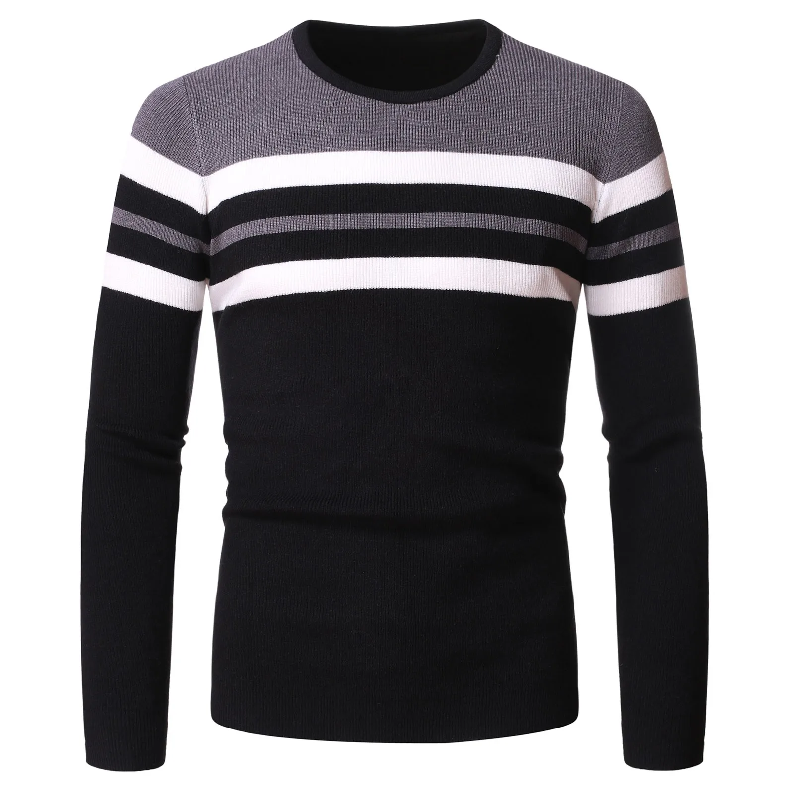 Men's Round Neck Sweaters Comfy Simple High Quality Sweaters Knitted Pullover Color Block Sweater Pullover Top Свитер Мужской 2