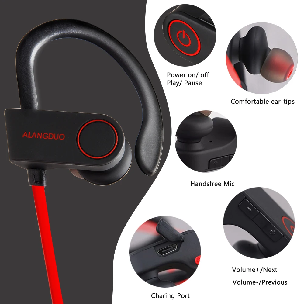 ALANGDUO G6 беспроводные bluetooth-наушники с микрофоном, ушные крючки, спортивные наушники, гарнитура громкой связи для Android и для IOS телефона