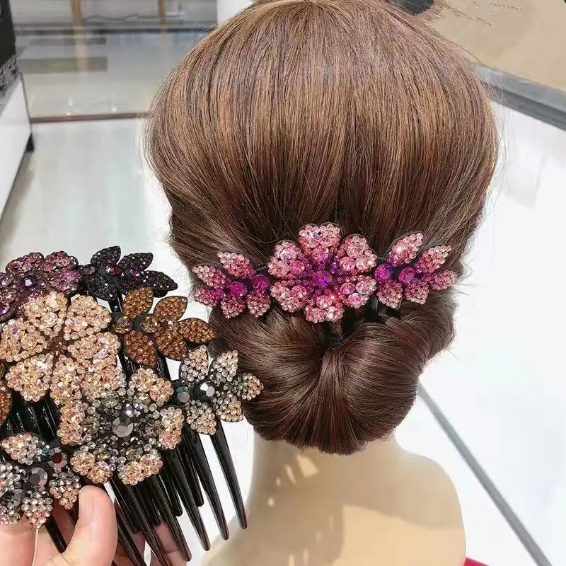 shein hair accessories Vintage Flower Crystal Hairclips Fashion Hair Maker Bun Hair Combs Plastic Shiny Hairpins for Women Hair Accessories Gift flower hair clips