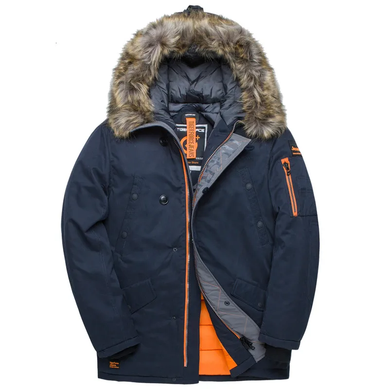

TIGER FORCE Winter Jacket Men Padded Parka Russia Man Winter Coat Artificial Fur Big Pockets Medium-long Thick Parkas Snowjacket