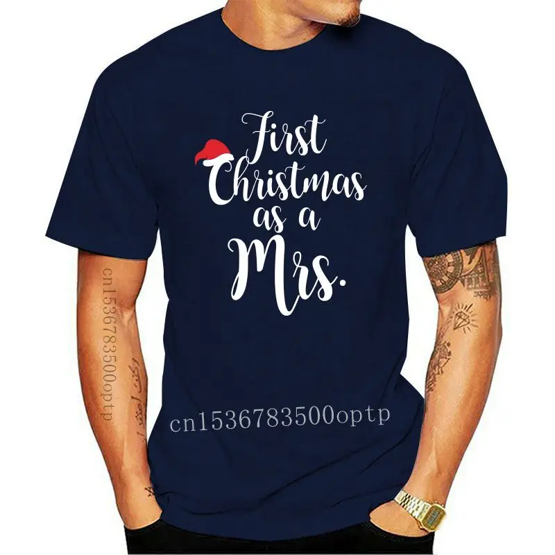 Мужская футболка с надписью My First Christmas As A Mrs |