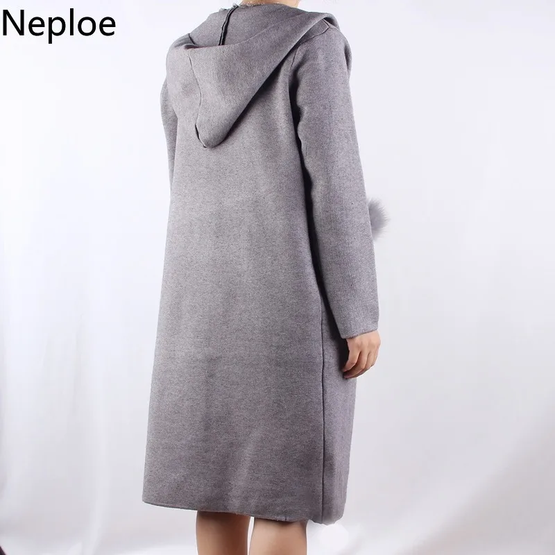 Neploe Loose Simple Knit Cardigans Women Autumn Winter Long Sweater Long Sleeve Solid Coat Hooded Pocket Pull Femme 46919