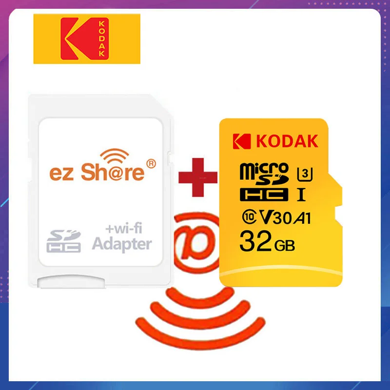 Ezshare беспроводной wifi адаптер+ Kodak Micro SD карта 32 Гб класс 10 U3 4 K V30 microsd wifi Беспроводная TF карта 64 Гб 128 Гб карта памяти - Емкость: U3 32G-EZ