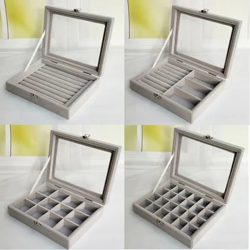 

Velvet Jewelry Display Box, Small Capacity Transparent Dustproof Organizer for Earring Bracelet Necklace, Bead Storage Container