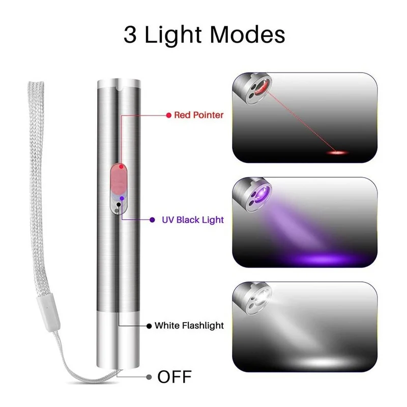 3 In 1 USB Rechargeable Funny Cat Chaser Toys Mini Flashlight Laser LED Pen Light Cat Light Pointers Funny Pet Toys Dropshipping