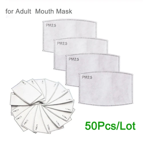

50pcs/Lot PM2.5 Filter Paper Anti Haze Mouth Mask Anti Dust Mask Activated Carbon Filter Paper Health Care Adult Children Mask