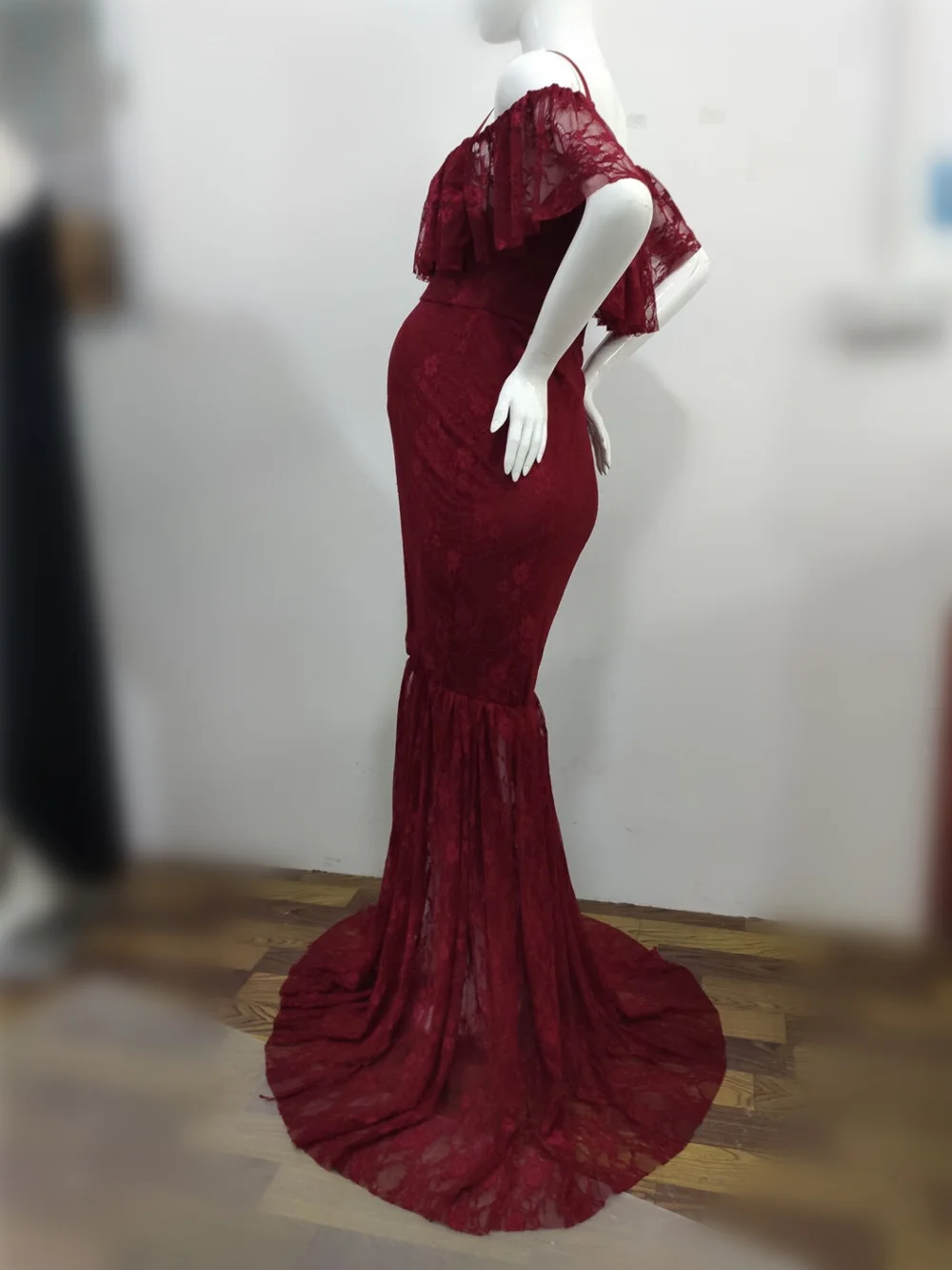 Lace Fancy Women Dress Maternity Photography Props Off Shoulder Pregnancy Dresses Ruffles Maternity Gown Clothes For Photo Shoot (22)