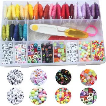 

28 Multicolor Embroidery Floss String Kit Bracelet Making Beads Kit for Friendship Jewelry