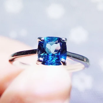 

Per jewelry Natural blue topaz square simple ring Free shipping 6*6mm 1.3ct gemstone 925 sterling silver Fine jewelry Q204278