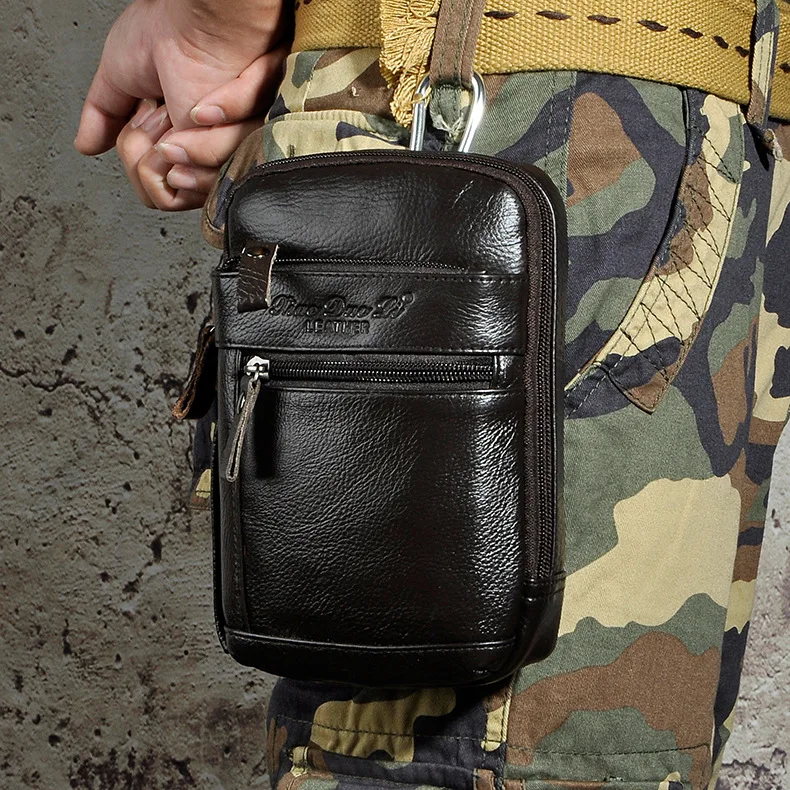

First Layer Horse Leather Genuine Leather Men Fashion Cool Mobile Phone Camera Outdoor 7-Inch with Hook Small Waist Pack 349