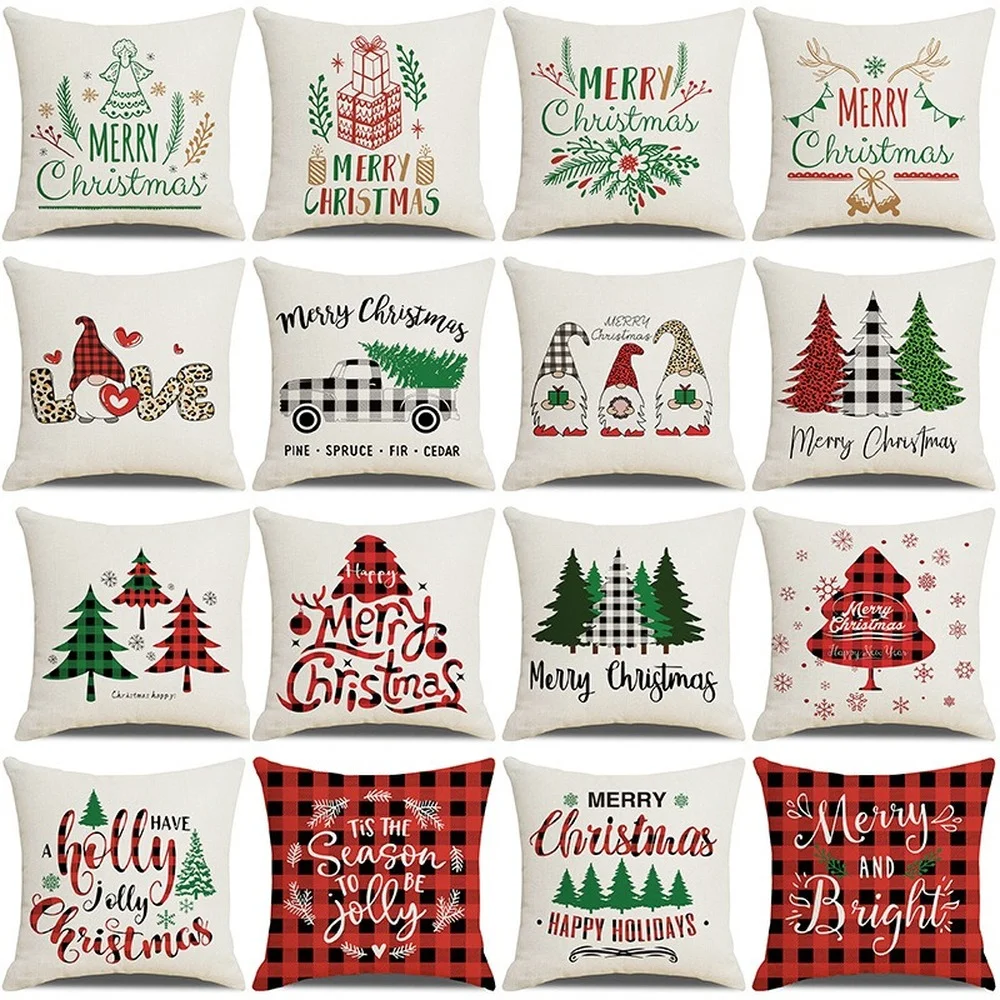 

Christmas Decor Cushion Cover 18x18 Inch Xmas Rustic Throw Pillowcase for Chair Seat Car Farmhouse Home Decor Linen Pillow Cover