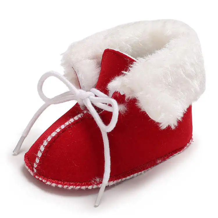 Детские ботинки; обувь для маленьких мальчиков и девочек; зимние теплые плюшевые мягкие Нескользящие ботинки для новорожденных; обувь для малышей - Цвет: Красный