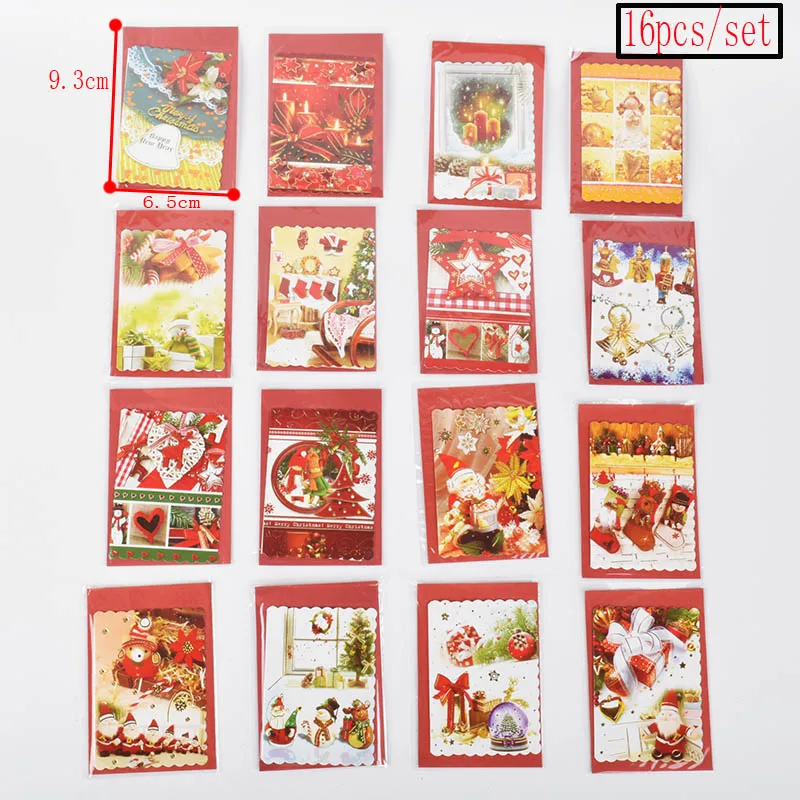B(16PCS) 16 шт./компл. Рождественская открытка прекрасный Санта-Клаус поздравительные открытки с новым годом открытка для счастливого XMS - Цвет: B(16PCS)