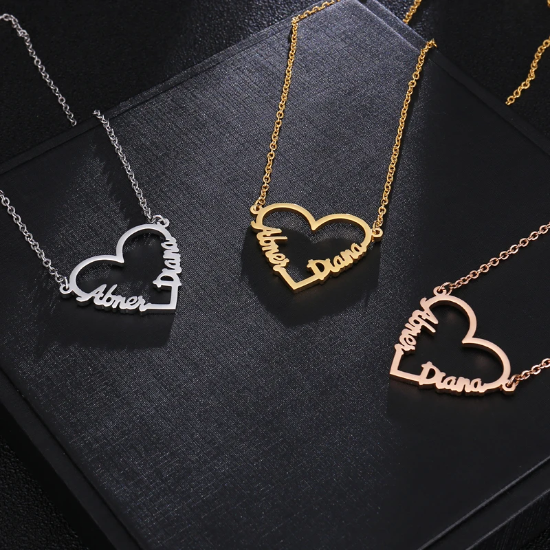 

Love Heart Personalized Name Necklaces & Pendants For Women Rose Gold Stainless Steel Necklace Custom Letter Jewelry Font