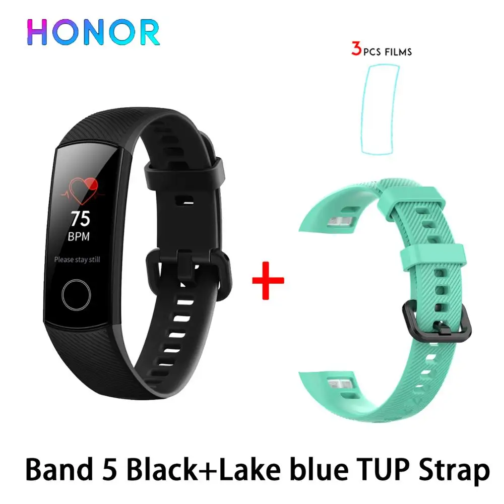 band5 black n L blue Умный Браслет huawei Honor Band 5, 4, 0,95 дюйма, трекер, умный OLED, для плавания, водонепроницаемый, Bluetooth, фитнес-трекер, сенсорный экран - Цвет: band5 black n L blue