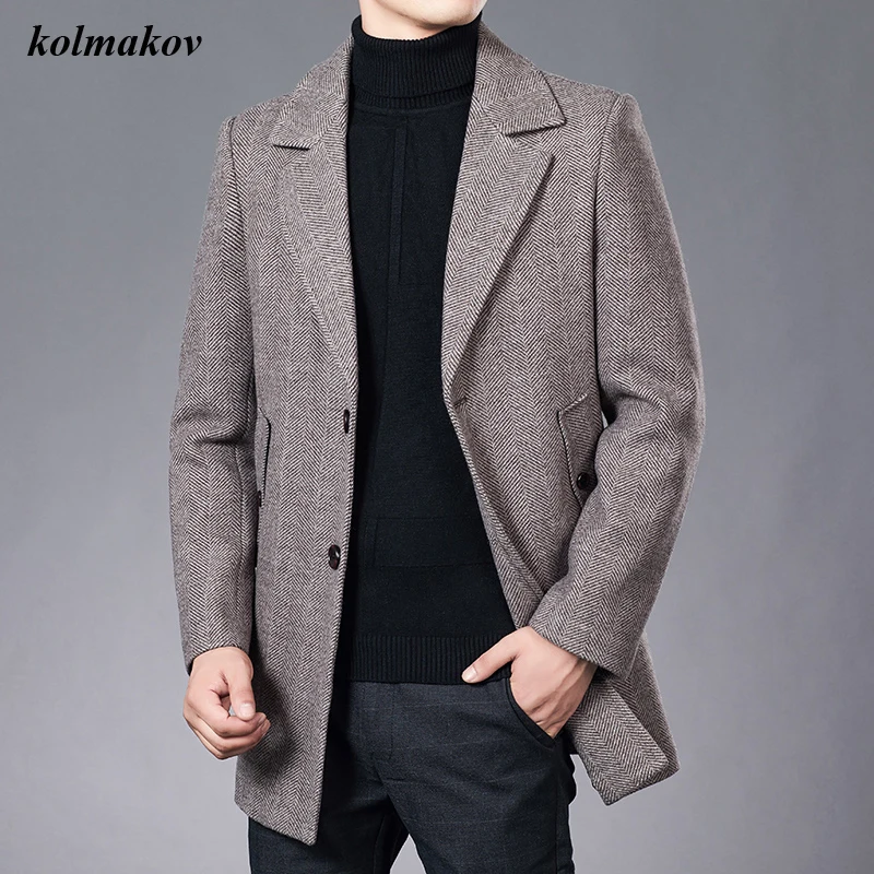 

New Arrival Winter Style Men High-end Boutique Men Leisure Woolen Clothes Business Casual Solid Men's Warm Woolen Trench Blends