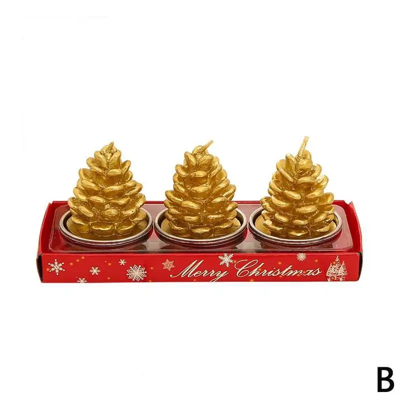 3pcs/set Christmas Candle Cartoon Santa Claus Pine Cone Snowman Outdoor Decor Non-tossico Printed Candle Xmas Decor - Цвет: B