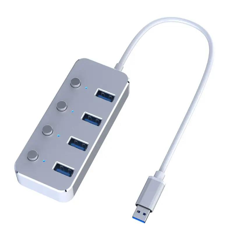Алюминий 4 Порты и разъёмы USB 3,0 концентратор высокой Скорость USB разветвитель с индивидуальным включения/выключения D08B