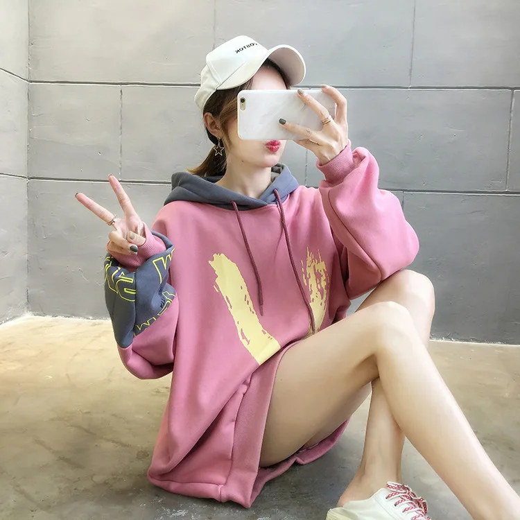 Зимние толстовки, Женская толстовка, Harajuku, теплый пуловер с капюшоном, топы, повседневные, корейские, свободные, спортивный костюм, толстовки, свитер
