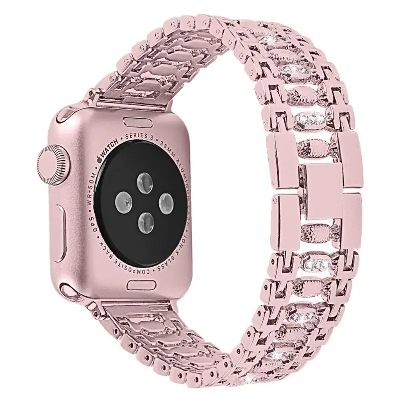 Для женщин алмаз ремешок для наручных часов Apple Watch Series 4/3/2/1 браслет из нержавеющей стали ремешок для наручных часов iWatch 38 мм 42 мм 40 мм 44 браслет - Цвет: 7HH1500517-2-RGD