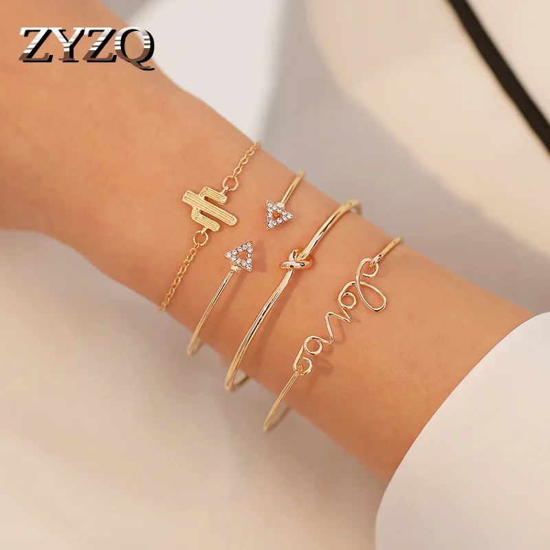 

ZYZQ Simple Lovely Bracelets Sets With Trendy Letter Love Geometric Knot Shaped Bangle Bracelets Wholesale Lots&Bulk Top Hot