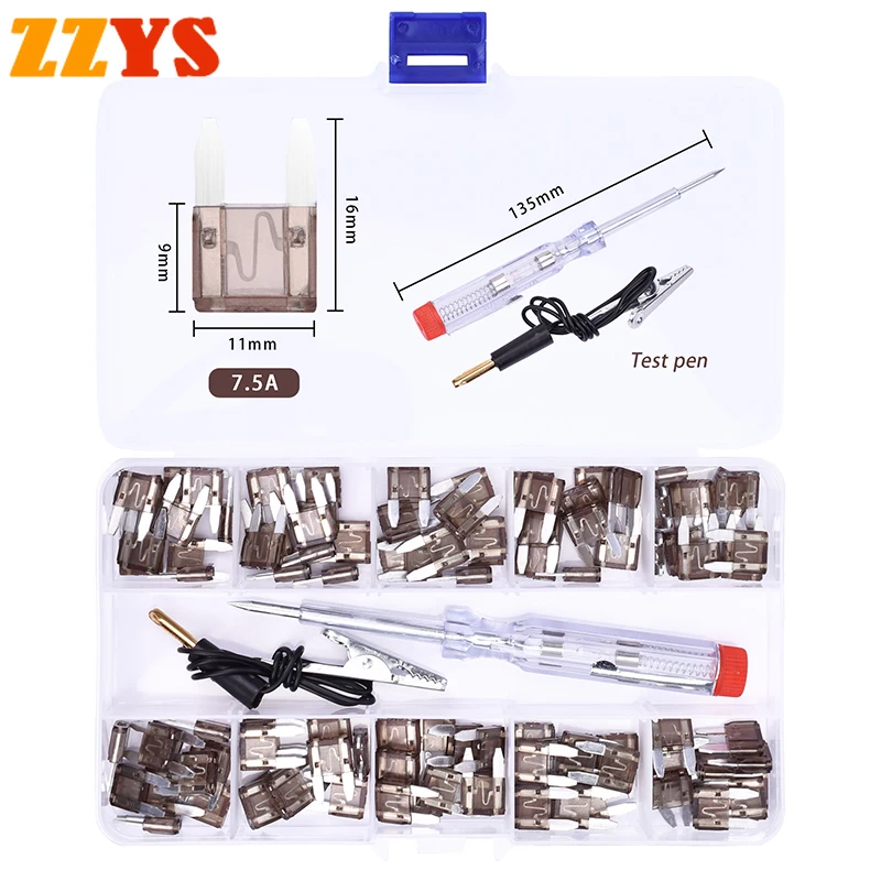 100pcs Universal 7.5A Small Automotive Truck Auto Car Blade Type Fuse Zinc Flakes Fuses
