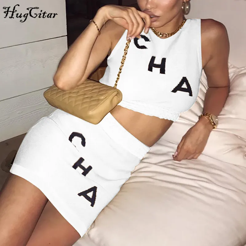 Hugcitar с круглым вырезом, без рукавов, пикантные топы, юбка, 2 предмета, комплект, осенняя женская уличная одежда