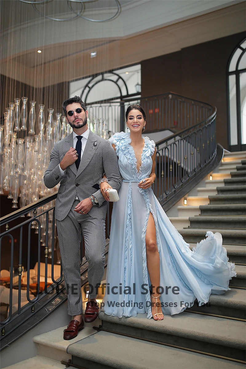 LORIE Sky Blue Evening Dresses Long 2021 Formal Party Gowns High Quality Organza Open Back Wedding Guest Dress Side Split LORIE Sky Blue Evening Dresses Long 2021 Formal Party Gowns High Quality Organza Open Back Wedding Guest Dress Side Split