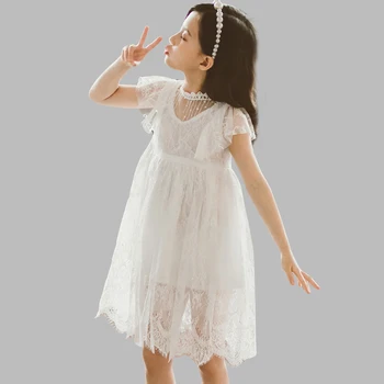 

Summer Dress For Girls Lace Flower Dress For Girl White Color Children Dress Teenage Party Costume Girl