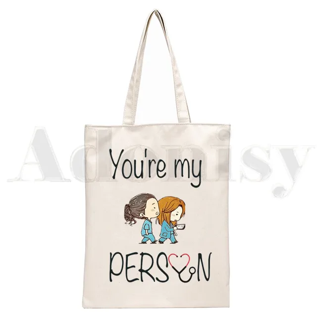 Greys Anatomy You're My Person Ullzang Hip Hop Hipster Cartoon Print Shopping Bags Girls Fashion Casual Pacakge Hand Bag N1512L