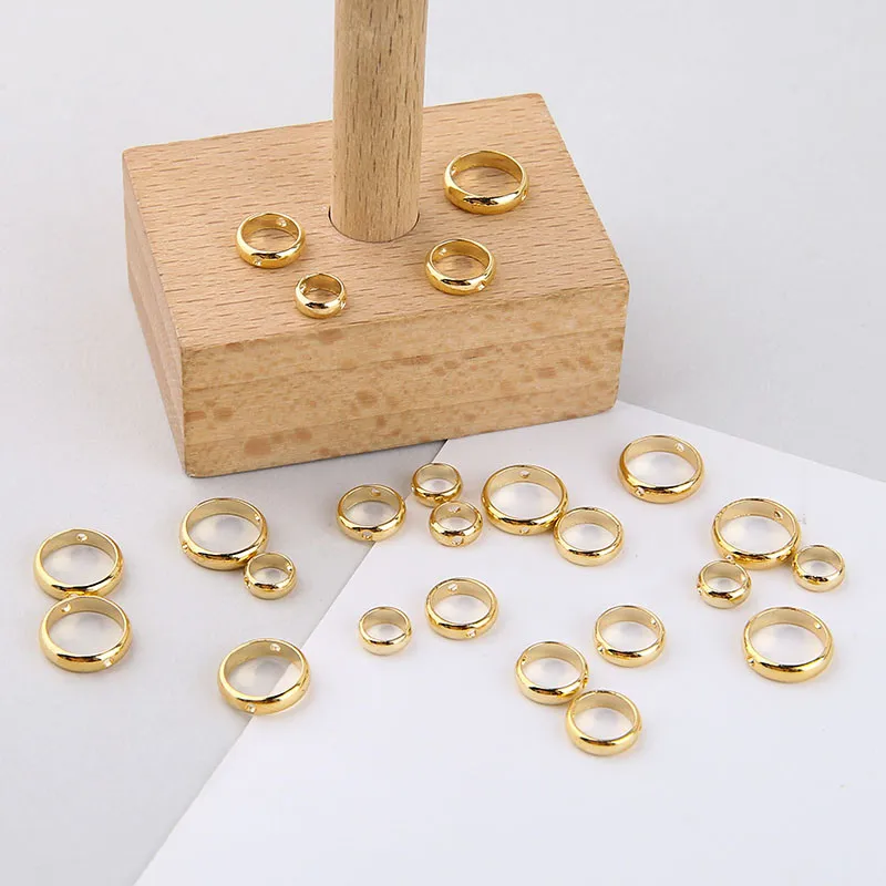 

10pcs Real Gold Plating 18k double-hole Hollow Geometric Round Earrings For Women Ring Straight Hole Diy Accessories Material